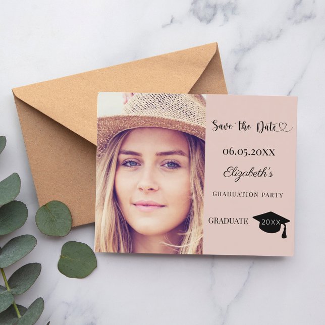 Graduation Party blush pink Save the Date card (Creator Uploaded)