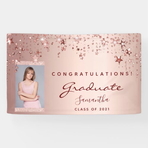 Graduation party blush rose gold stars photo 2022 banner