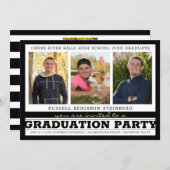 Graduation Party Bold Stripes 4 Photo Black White Invitation (Front/Back)