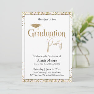 Graduation Party Bordered Gold Confetti Invitation