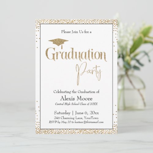 Graduation Party Bordered Gold Confetti Invitation