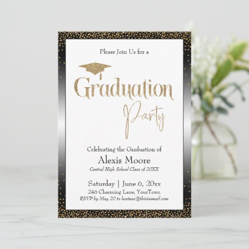 Graduation Party Bordered Gold Confetti Invitation