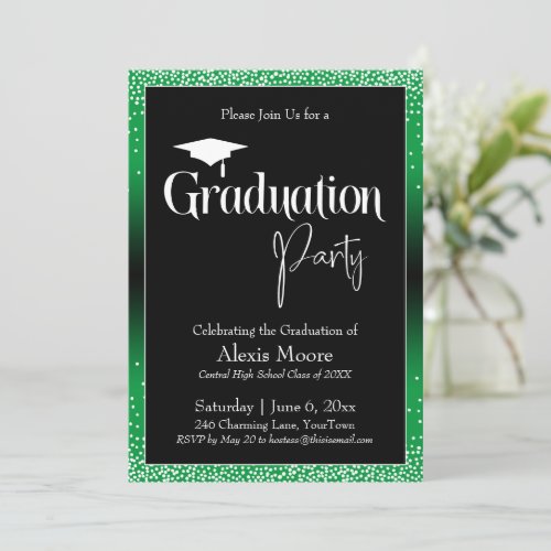 Graduation Party Bright Green Ombre Confetti Invitation