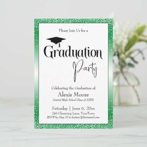 Graduation Party Bright Green Ombre Confetti Invitation