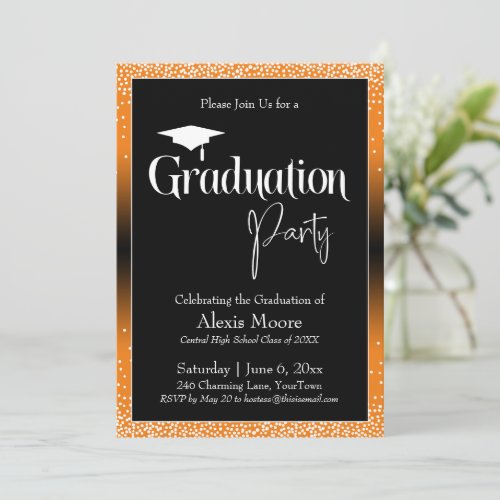 Graduation Party Bright Orange Ombre Confetti Invitation