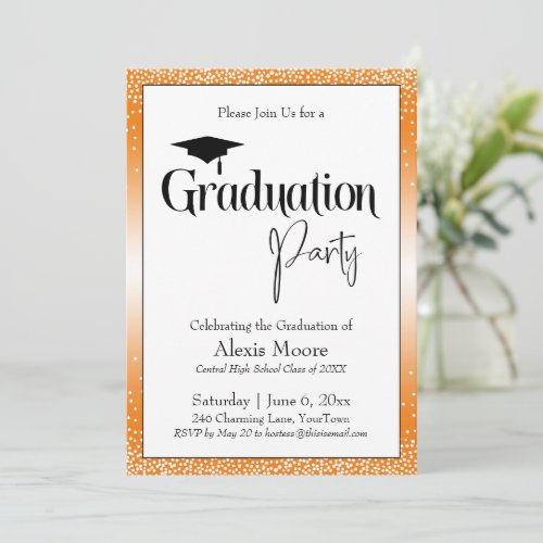 Graduation Party Bright Orange Ombre Confetti Invitation