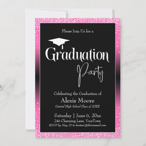 Graduation Party Bright Pink Ombre Confetti Invitation