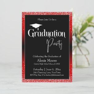 Graduation Party Bright Red Ombre Confetti Invitation