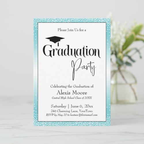Graduation Party Bright Turquoise Ombre Confetti Invitation