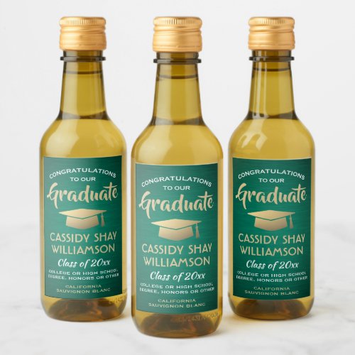 Graduation Party Brushed Green Gold and White Mini Wine Label
