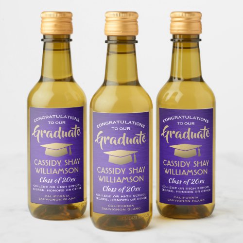 Graduation Party Brushed Purple Gold  White Mini Wine Label