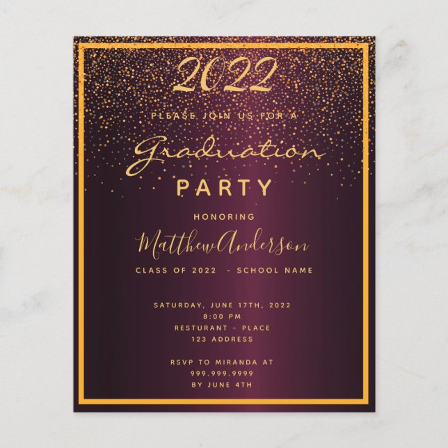 Graduation party burgundy budget invitation 2026 flyer (Front)