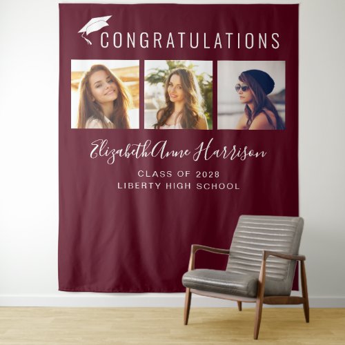 Graduation Party Burgundy Photo Booth Backdrop