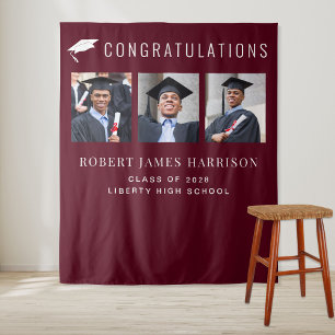 Graduation Party Burgundy Photo Booth Backdrop