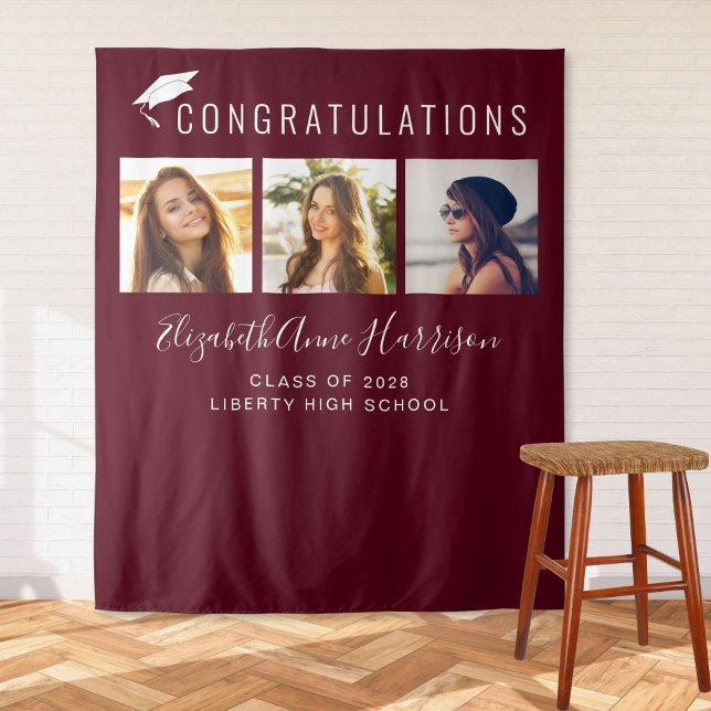 Graduation Party Burgundy Photo Booth Backdrop (Creator Uploaded)