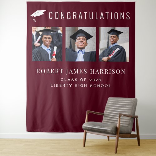 Graduation Party Burgundy Photo Booth Backdrop