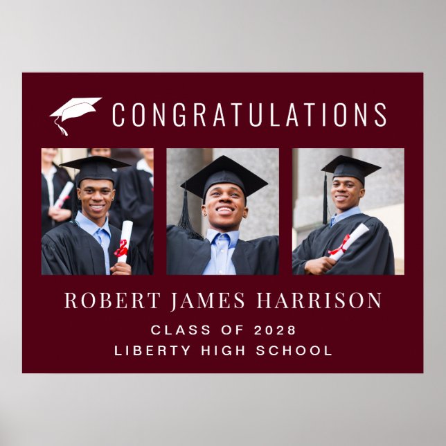 Graduation Party Burgundy Photo Poster (Front)