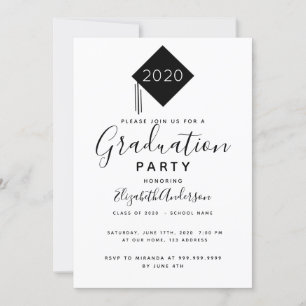 Graduation party cap black white 2025 invitation