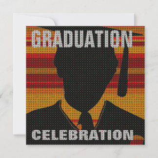 Graduation Party Cap & Gown Stripe Invitation