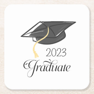 Graduation Party Cap Graduate Year Square Paper Coaster