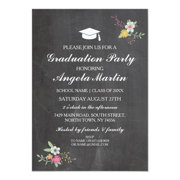Graduation Party Chalkboard Floral Flowers Invite