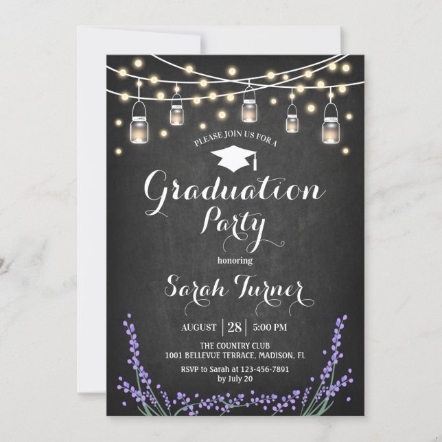 Graduation Party - Chalkboard Lavender Invitation (Front)