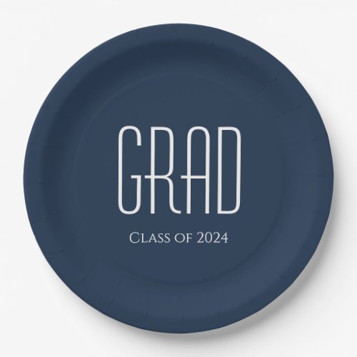 Graduation Party Class of 2024 Navy Blue Paper Plates