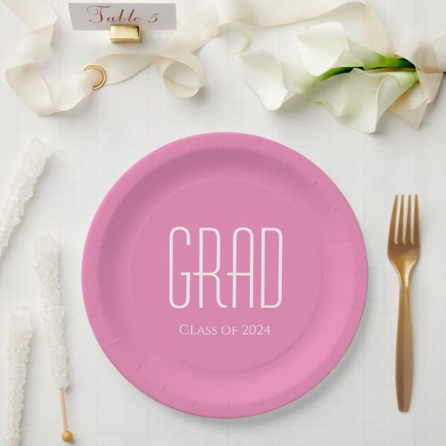Graduation Party Class of 2024 Pink Grad Paper Plates