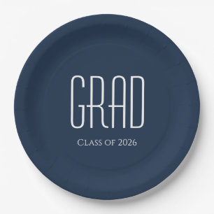 Graduation Party Class of 2026 Navy Blue Paper Plates