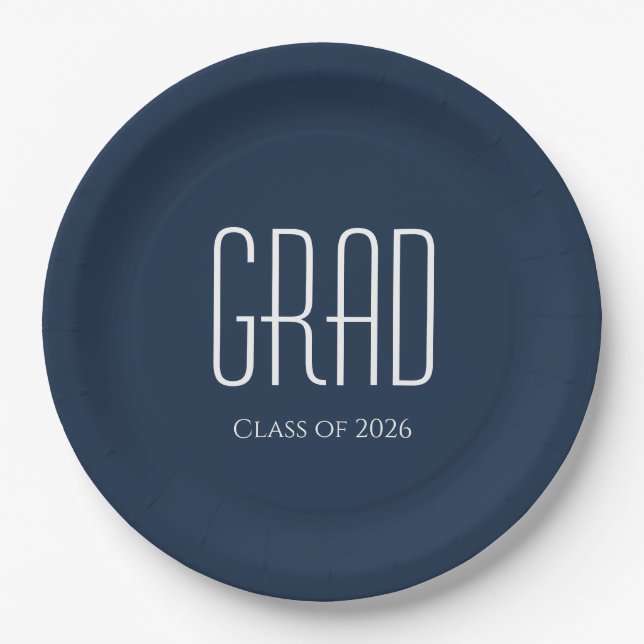 Graduation Party Class of 2026 Navy Blue Paper Plates (Front)