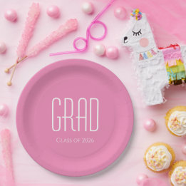 Graduation Party Class of 2026 Pink Grad Paper Plates