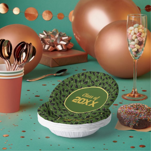 Graduation Party Class of Personalized Green Gold Paper Bowls (Multi)