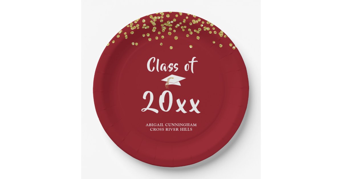 Graduation Party CLASS OF Red Gold Glitter Paper Plates | Zazzle