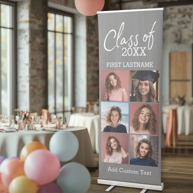 Graduation Party Class with 6 Square Photo Collage Retractable Banner (Graduation Party Banner with Photos of the Graduate)