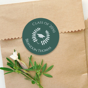 Graduation Party Classic Green Custom Classic Round Sticker