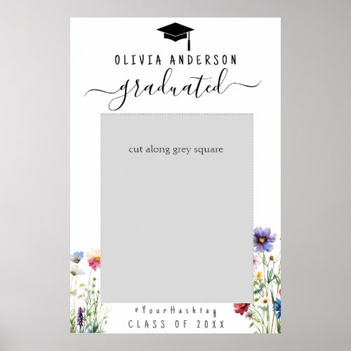 Graduation Party colorful flowersPhoto Booth Frame Poster