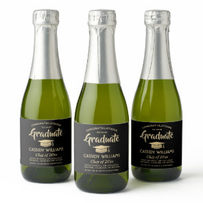 Graduation Party Congrats Black & Gold Mini Split Sparkling Wine Label