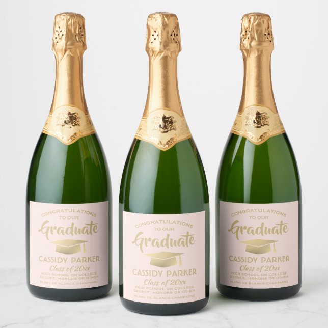 Graduation Party Congrats Blush Pink Gold Elegant Sparkling Wine Label (Bottles)