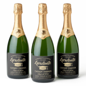 Graduation Party Congrats Elegant Black and Gold Sparkling Wine Label