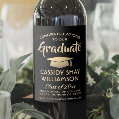 Graduation Party Congrats Elegant Black and Gold Wine Label