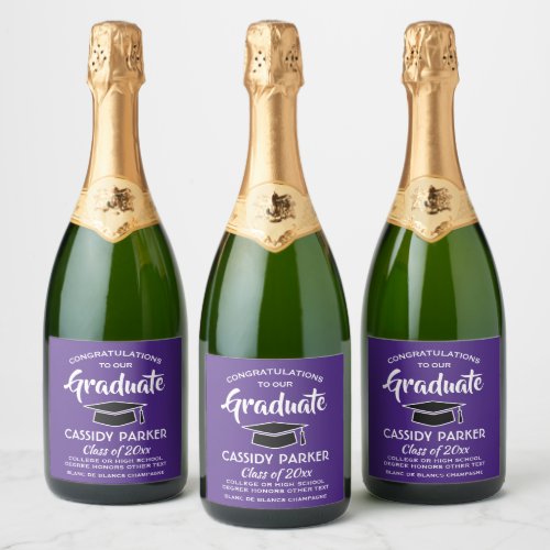 Graduation Party Congrats Elegant Purple and White Sparkling Wine Label