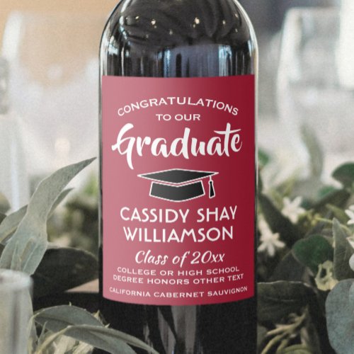 Graduation Party Congrats Elegant Red White Black Wine Label