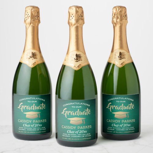 Graduation Party Congrats Green Gold White Elegant Sparkling Wine Label