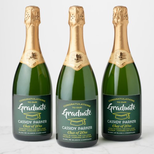 Graduation Party Congrats Green Gold Yellow Sparkling Wine Label