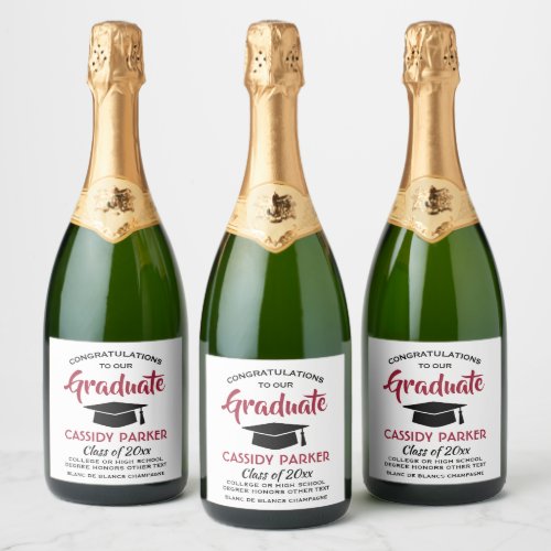 Graduation Party Congrats Modern Red White  Black Sparkling Wine Label