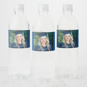 Graduation Party Congratulations Custom Photo Blue Water Bottle Label