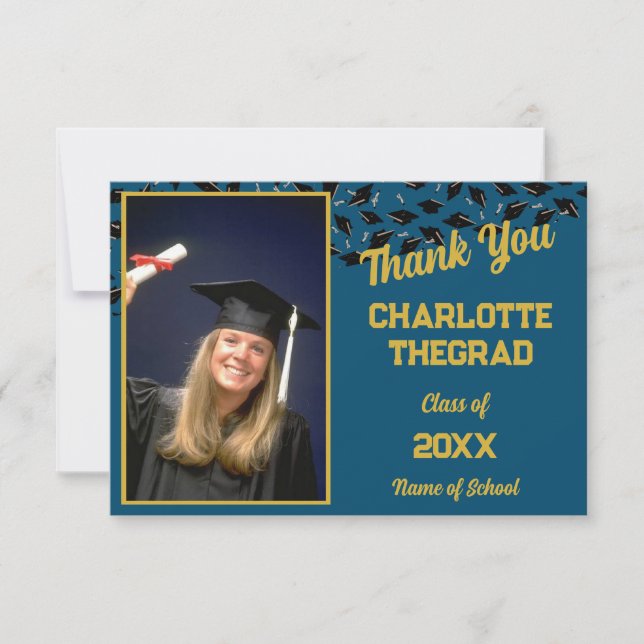 Graduation Party Congratulations Personalize Photo Thank You Card (Front)