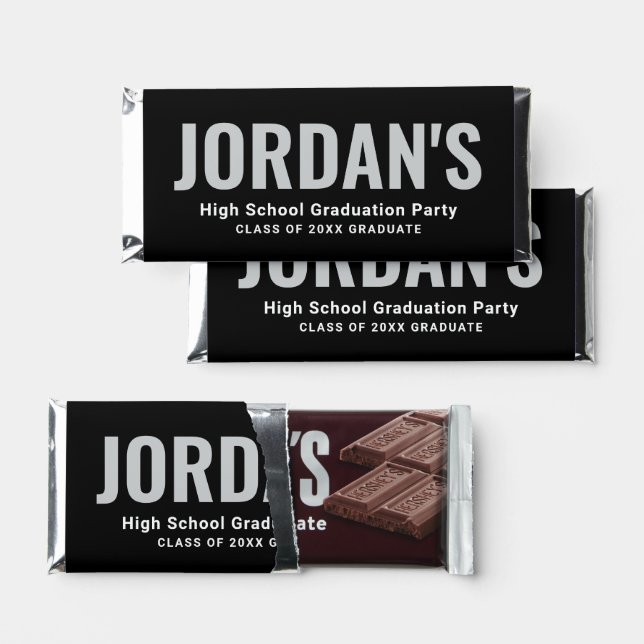 Graduation Party Custom Name Black Hershey Bar Favors (Front)