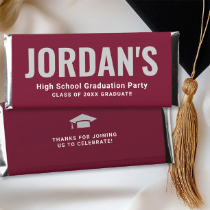 Graduation Party Custom Name Burgundy Hershey Bar Favors
