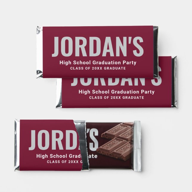 Graduation Party Custom Name Burgundy Hershey Bar Favors (Front)